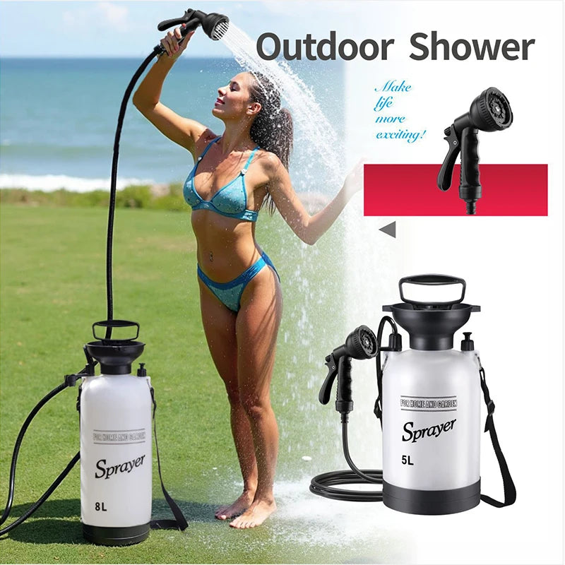 1PCS Portable Manual Camping Shower 3/5/8L Multi-functional Pump for Pet Bath Car Wash Outdoor Shower Tool with 3m Hose
