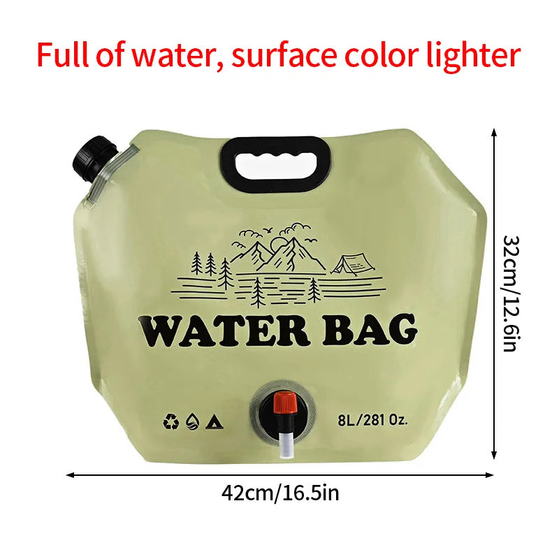 Camping Water Bag Outdoor Hiking Folding Water Bucket Bag Tank with Faucet Tap 8L Large Capacity Water Container Camping Supplie