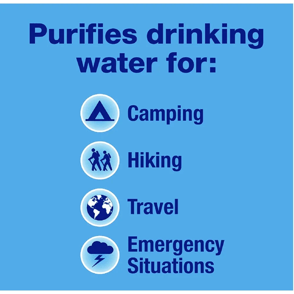 Water Purification Tablets 100 Count Two-Step Process Drinking Water Treatment Effective Against Bacteria Giardia Lightweight