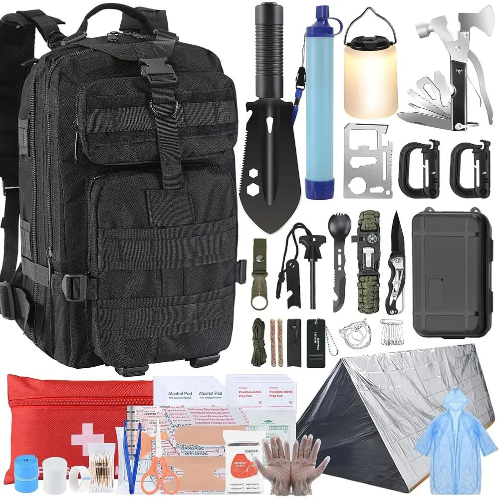 Ultimate 258-Piece Survival Kit: Water Filter, Tent, LED Lantern, First Aid, Backpack