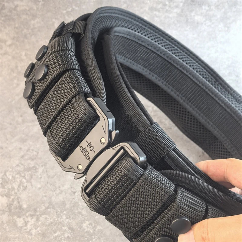 Men's Tactical Hard Waistband with Alloy Buckle Multifunctional Training Belt Extended Armed Workwear Black Solid Spring-Fall