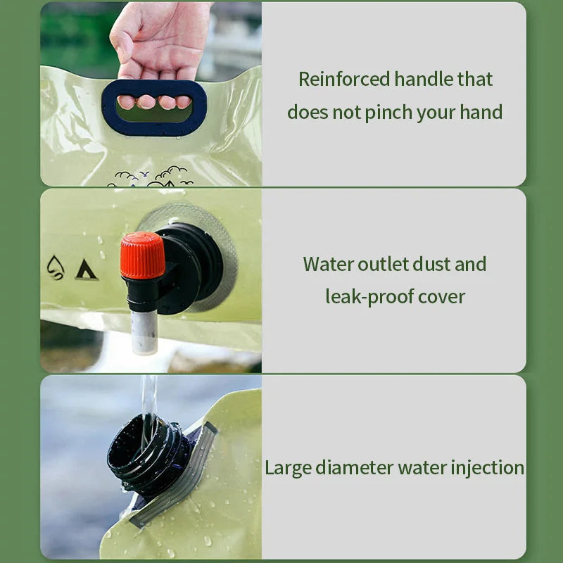 Camping Water Bag Outdoor Hiking Folding Water Bucket Bag Tank with Faucet Tap 8L Large Capacity Water Container Camping Supplie