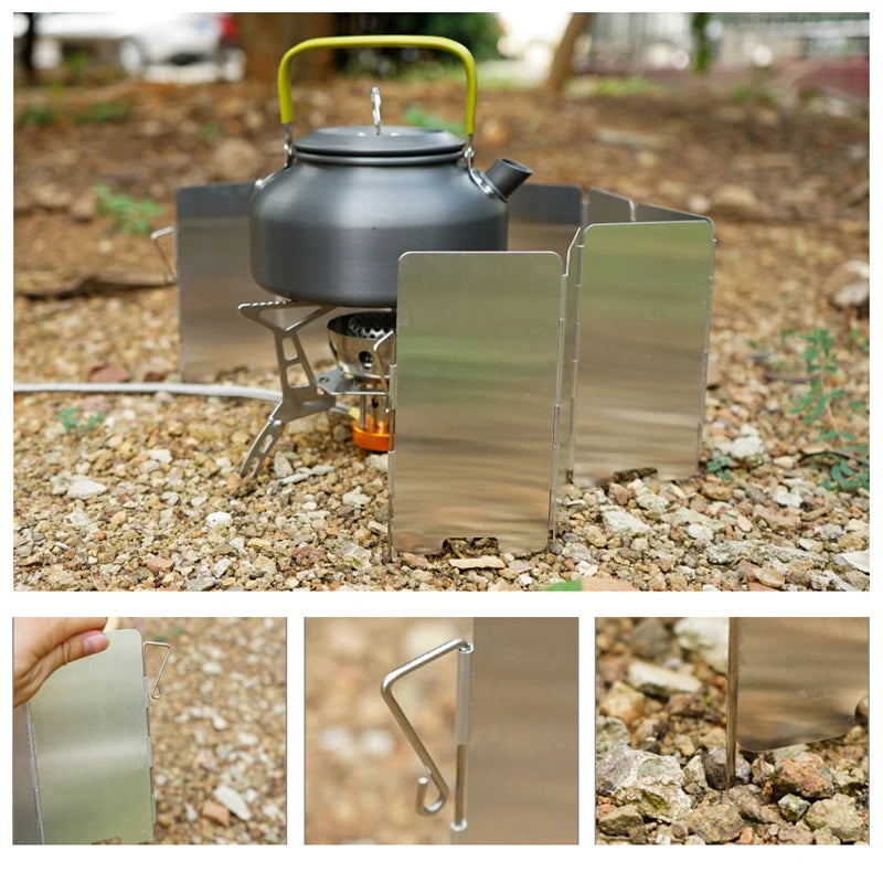 Outdoor Stove Wind Shield Camping Windscreen 9 Plates Foldable Gas Cookers