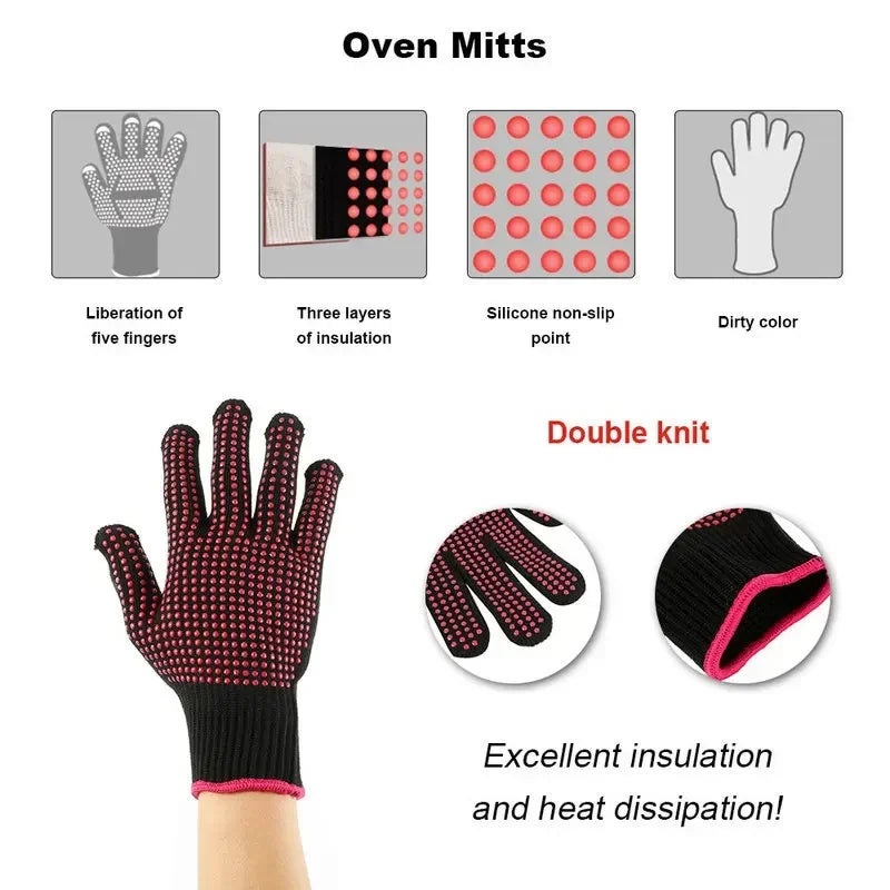 1 Pair Heat Resistant Oven Gloves - Cut Resistant