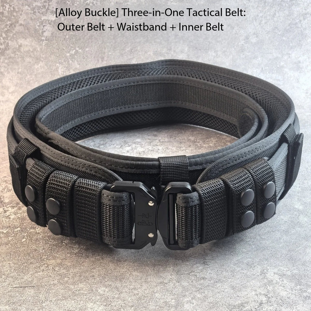 Men's Tactical Hard Waistband with Alloy Buckle Multifunctional Training Belt Extended Armed Workwear Black Solid Spring-Fall