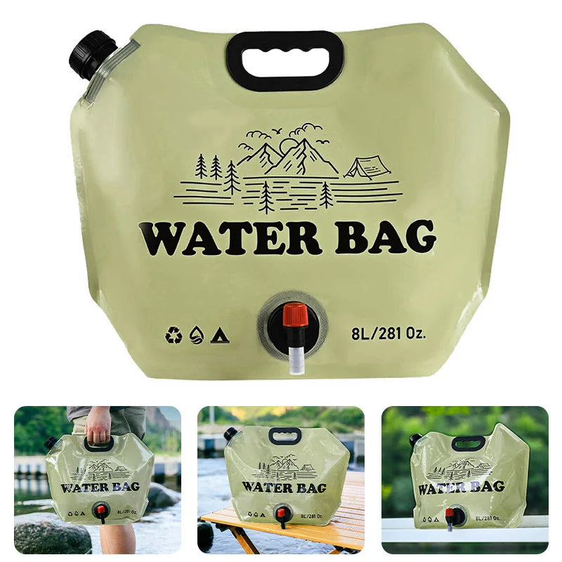 Camping Water Bag Outdoor Hiking Folding Water Bucket Bag Tank with Faucet Tap 8L Large Capacity Water Container Camping Supplie