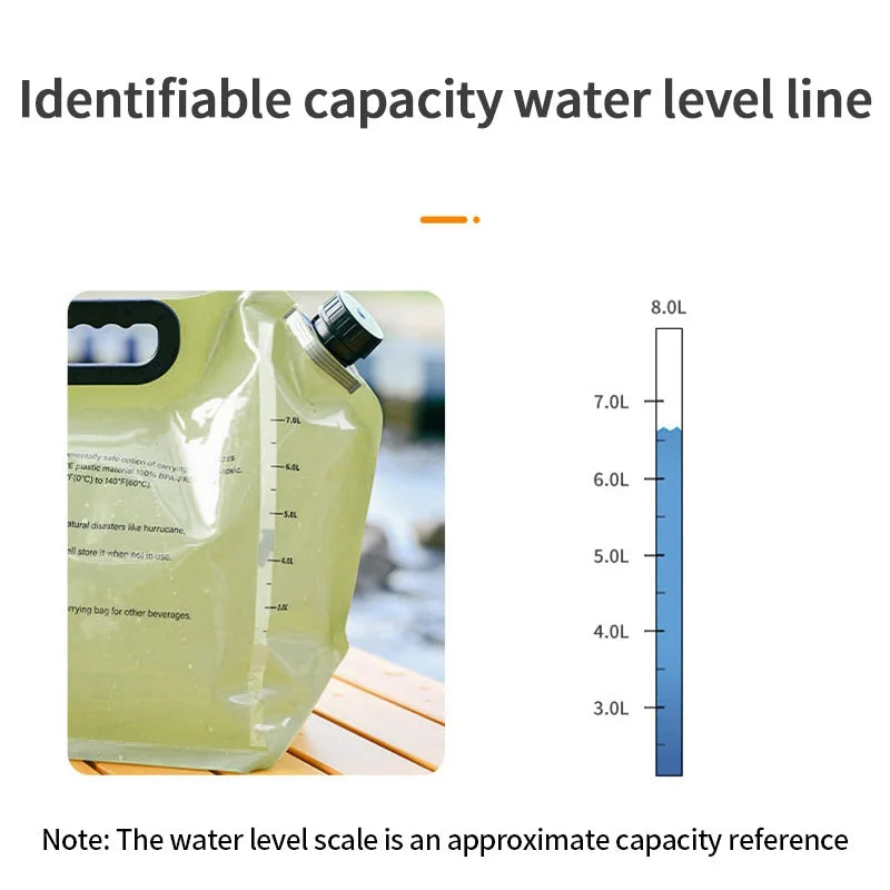 Camping Water Bag Outdoor Hiking Folding Water Bucket Bag Tank with Faucet Tap 8L Large Capacity Water Container Camping Supplie