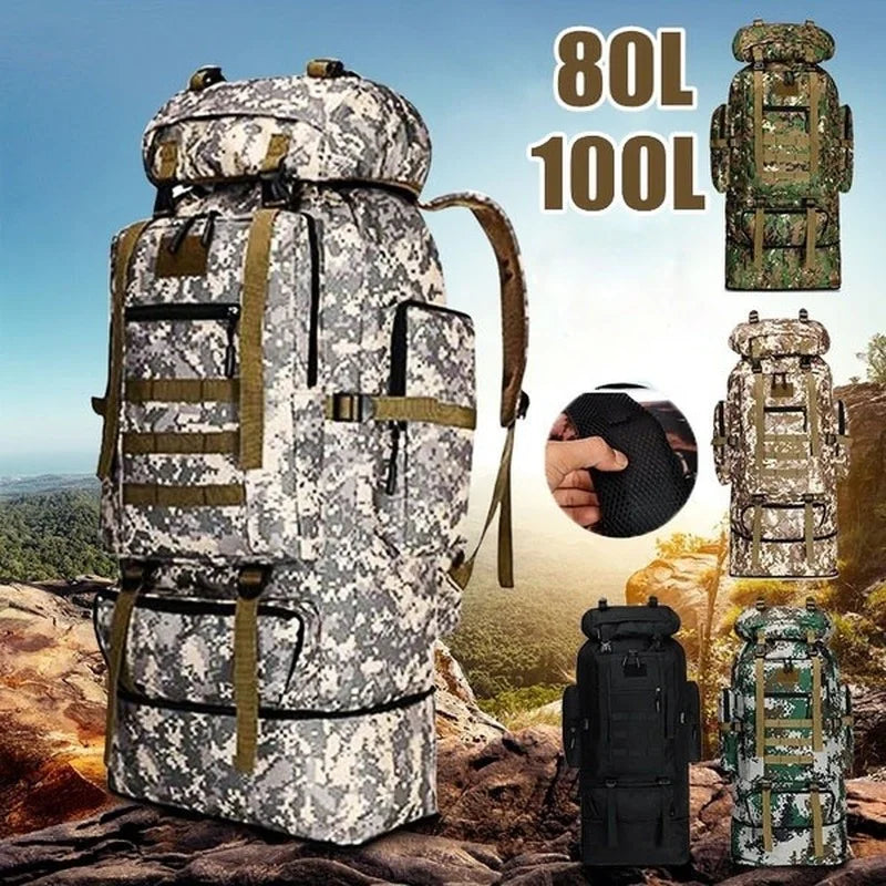 80L/100L  Mountaineering Bag Climb Bag Tactical Large Backpack Outdoors