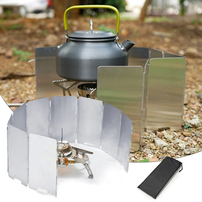 Outdoor Stove Wind Shield Camping Windscreen 9 Plates Foldable Gas Cookers