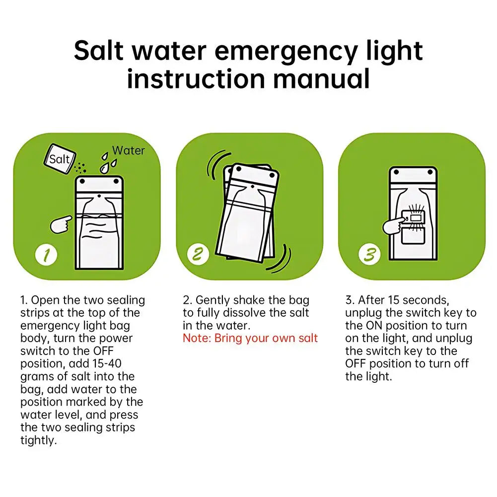 1/2pcs Salt Water Lamp No Batteries 2 Light Modes 400 Hours Water Lamp Light Bag Camping Essentials 3 LED 50 Lumen Reusable