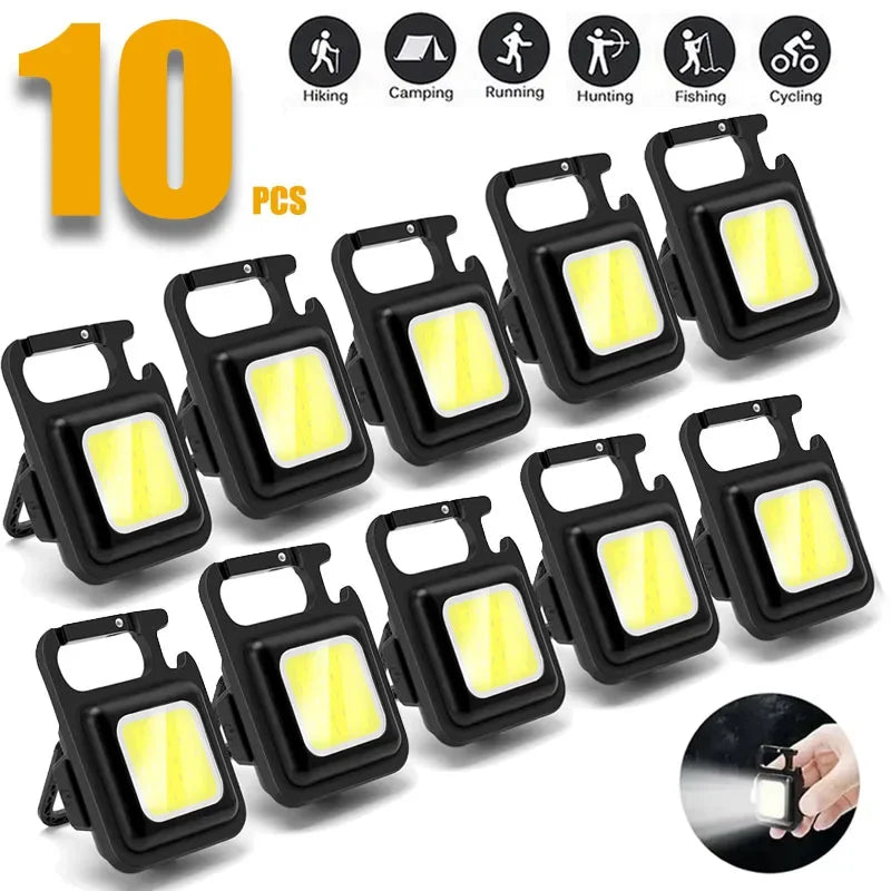 Mini Portable Keychain LED Flashlight USB Rechargeable Multifunctional Camping Lantern with COB Pocket Clip Bright Work Light 1-10Pcs