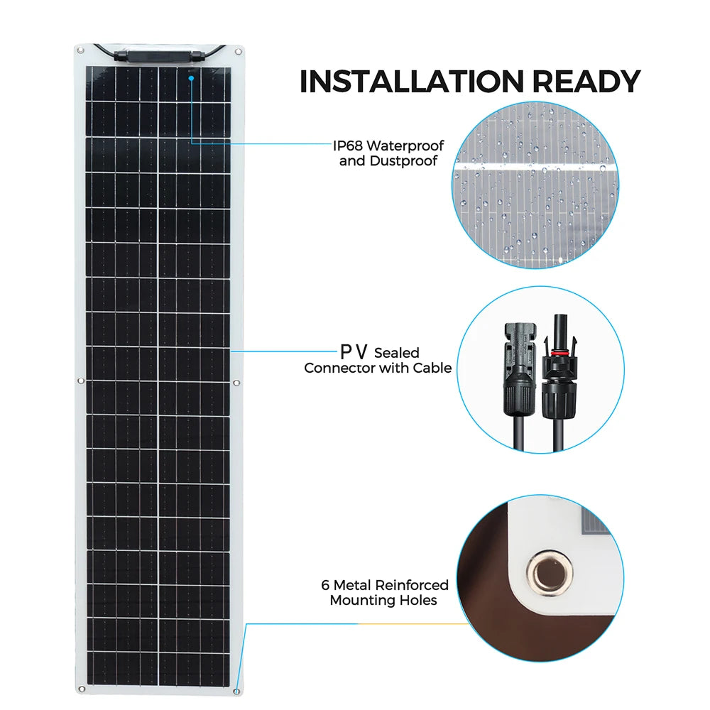 WUZECK Flexible Solar Panel kit 50 Watt  PV Module 100 Watt 12V 24V