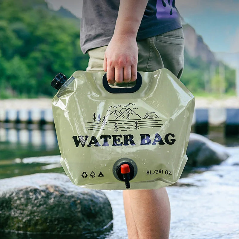 Camping Water Bag Outdoor Hiking Folding Water Bucket Bag Tank with Faucet Tap 8L Large Capacity Water Container Camping Supplie