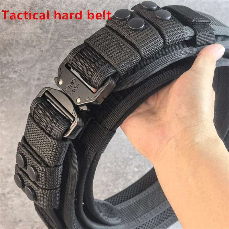 Men's Tactical Hard Waistband with Alloy Buckle Multifunctional Training Belt Extended Armed Workwear Black Solid Spring-Fall