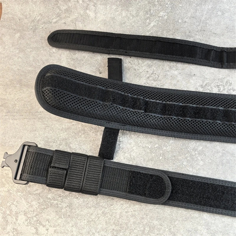 Men's Tactical Hard Waistband with Alloy Buckle Multifunctional Training Belt Extended Armed Workwear Black Solid Spring-Fall