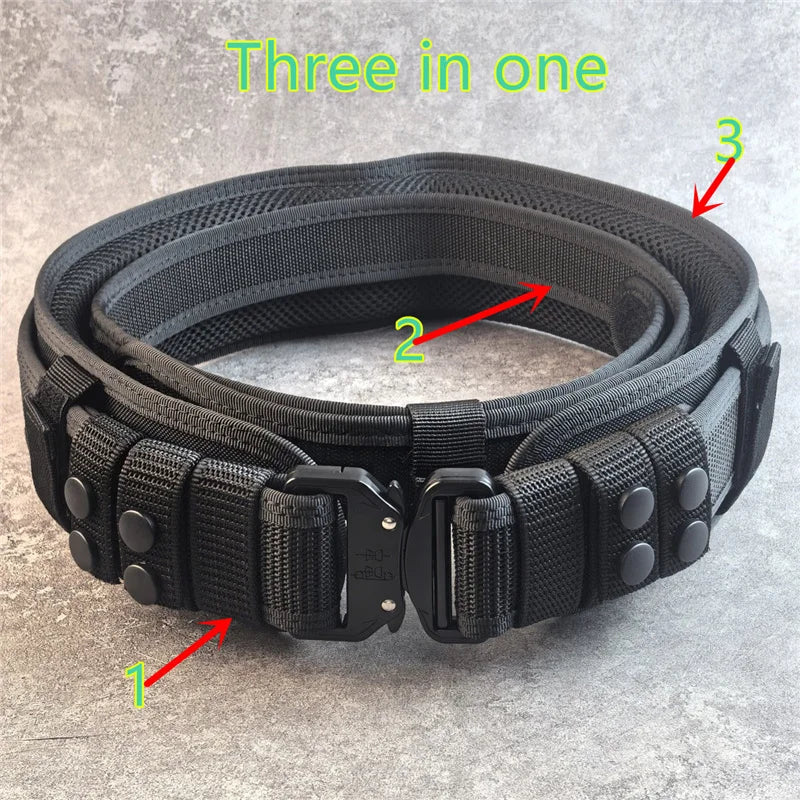 Men's Tactical Hard Waistband with Alloy Buckle Multifunctional Training Belt Extended Armed Workwear Black Solid Spring-Fall