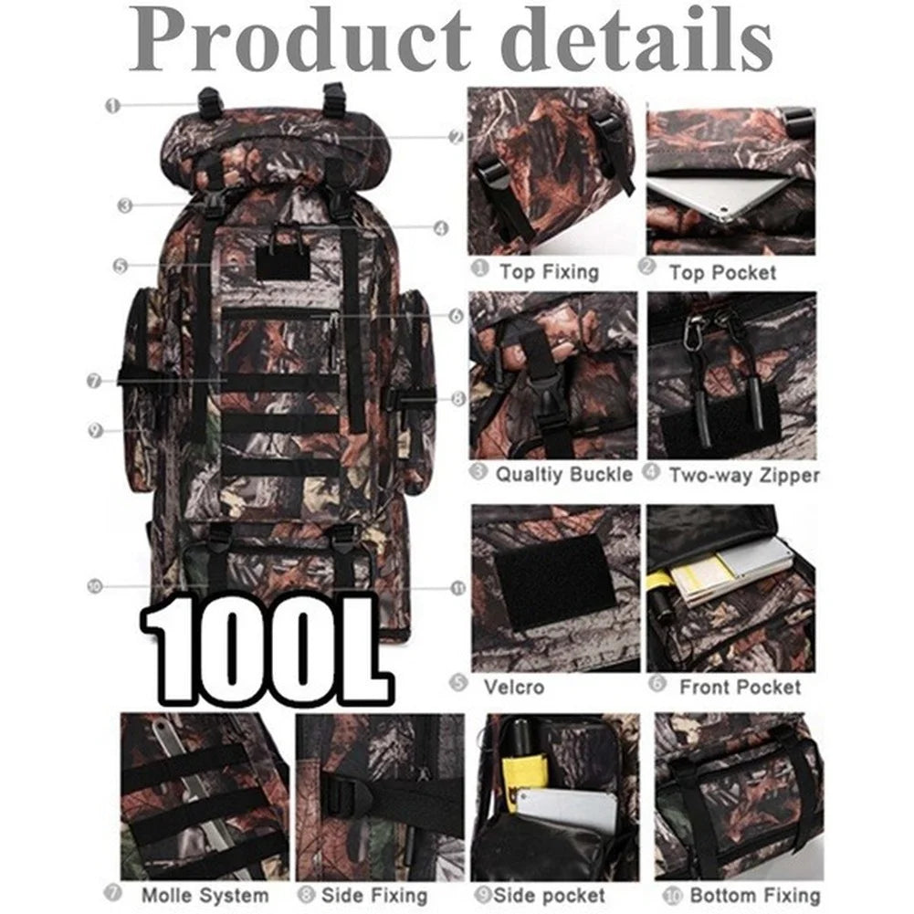 80L/100L  Mountaineering Bag Climb Bag Tactical Large Backpack Outdoors