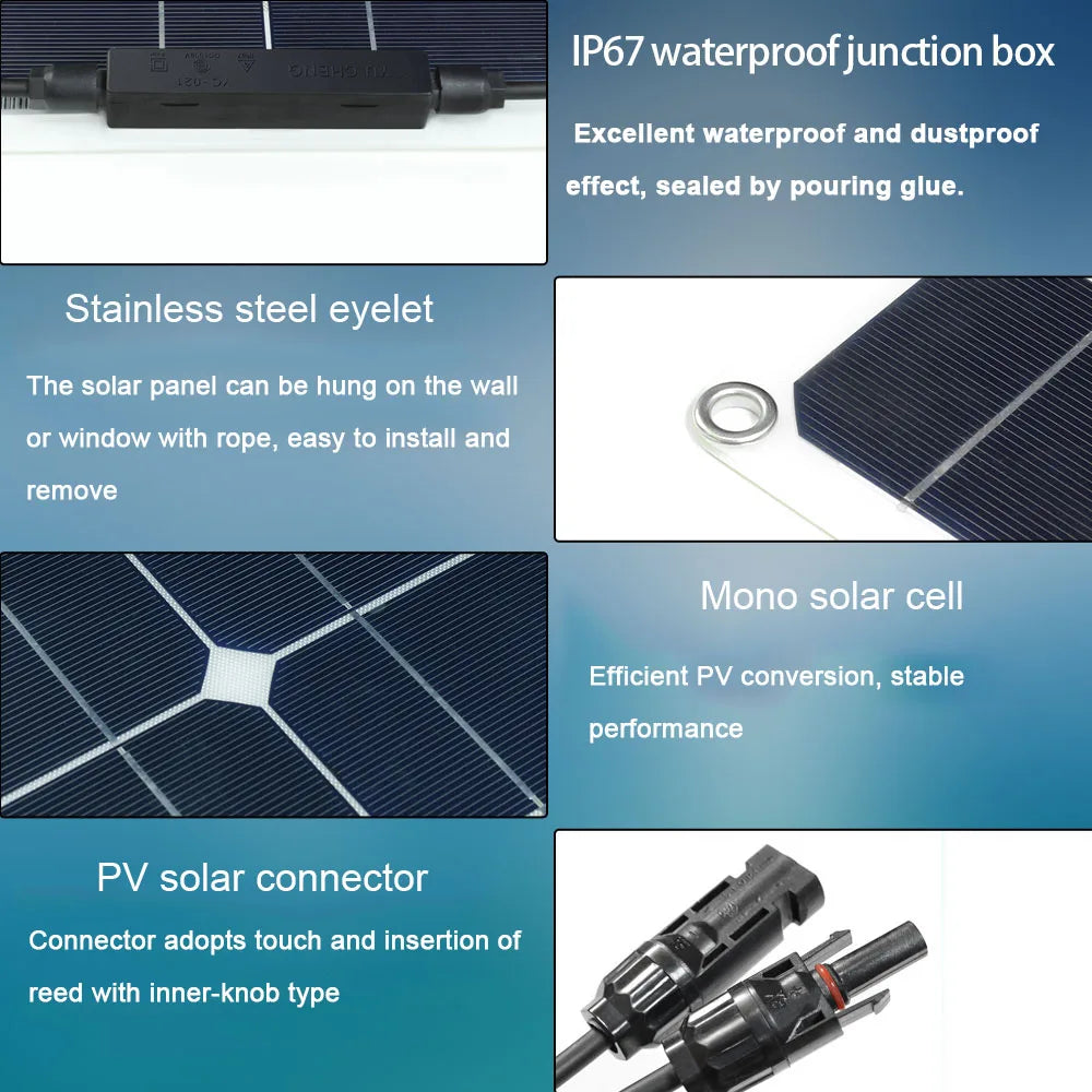 WUZECK Flexible Solar Panel kit 50 Watt  PV Module 100 Watt 12V 24V