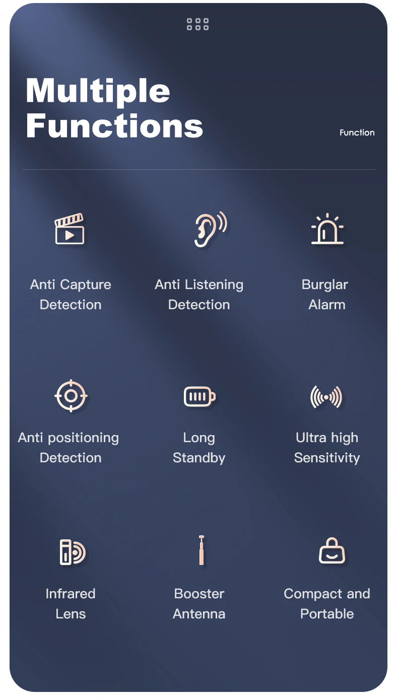 Anti-Spy Car GPS Tracker Hidden Camera Detector RF Wireless Signal Scanner Bug Detection Gadget for Security Protection