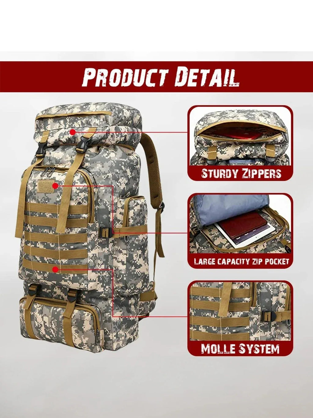 80L/100L  Mountaineering Bag Climb Bag Tactical Large Backpack Outdoors