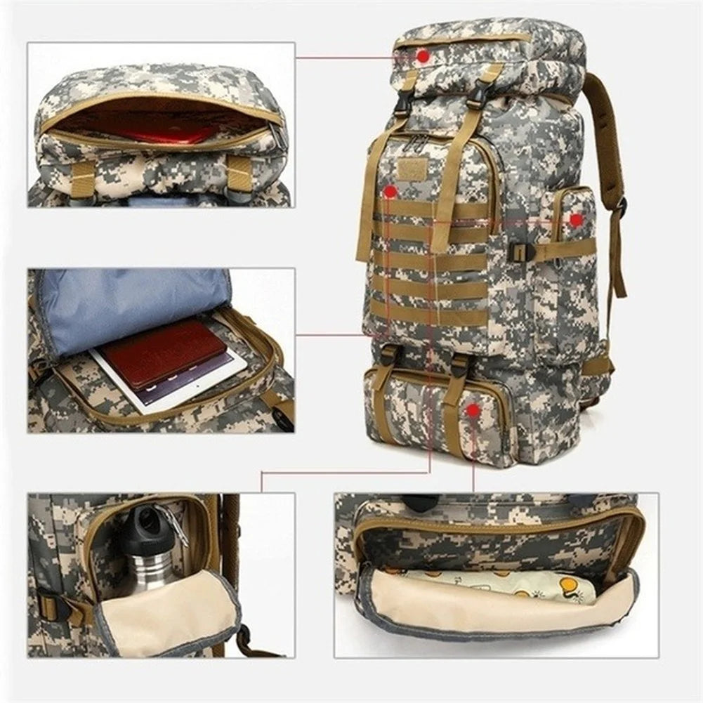 80L/100L  Mountaineering Bag Climb Bag Tactical Large Backpack Outdoors