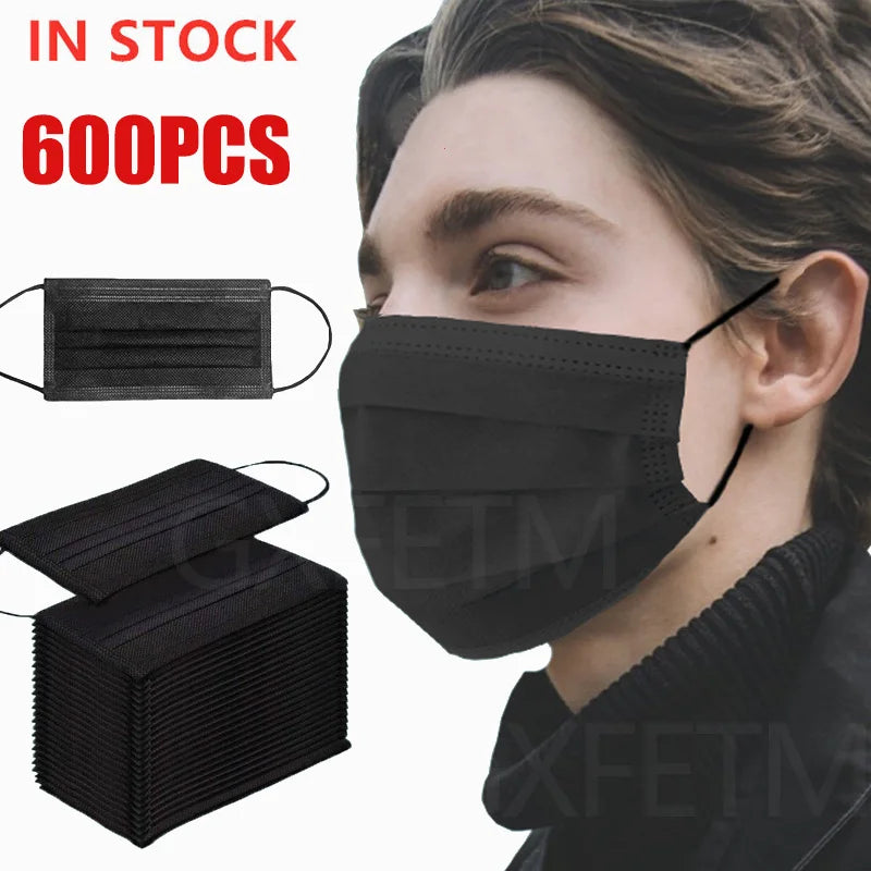 10-600pcs mask Disposable black face masks