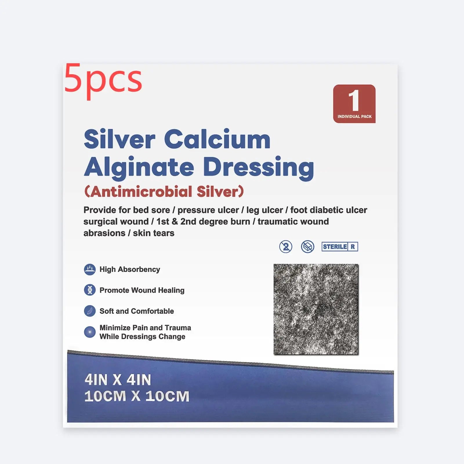 2/3/4in 5/10pcs Ag Silver Calcium Alginate Wound Dressing