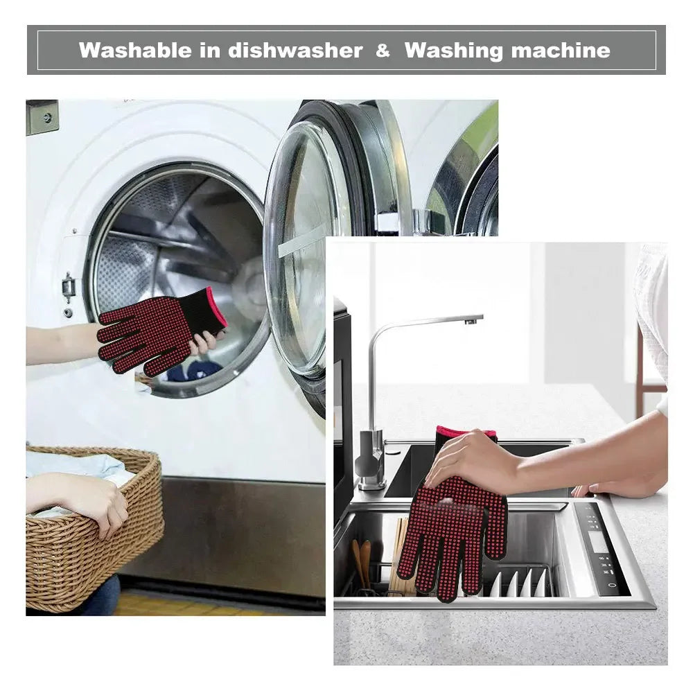 1 Pair Heat Resistant Oven Gloves - Cut Resistant
