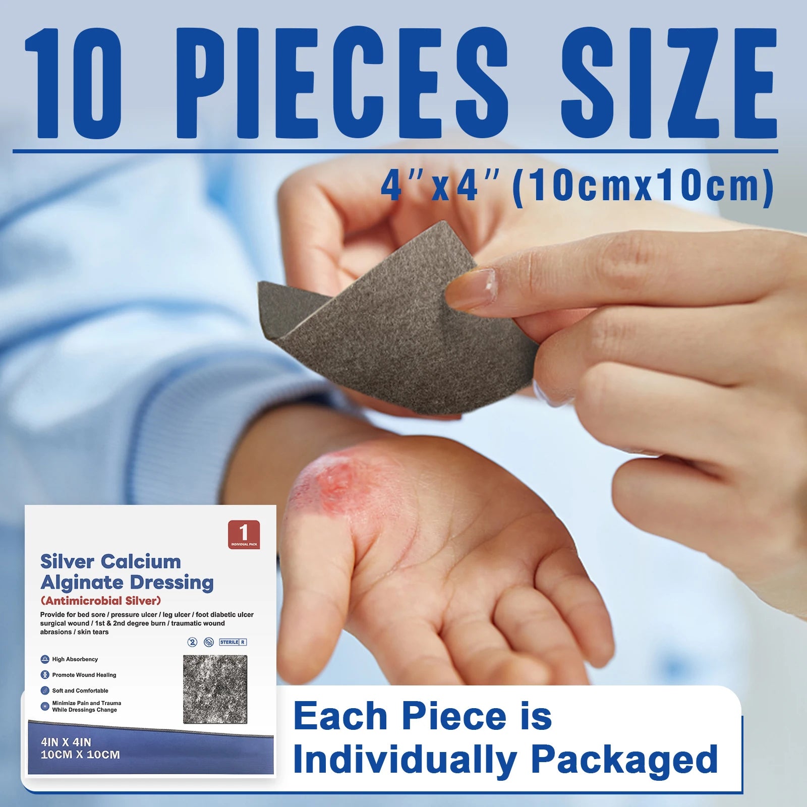 2/3/4in 5/10pcs Ag Silver Calcium Alginate Wound Dressing