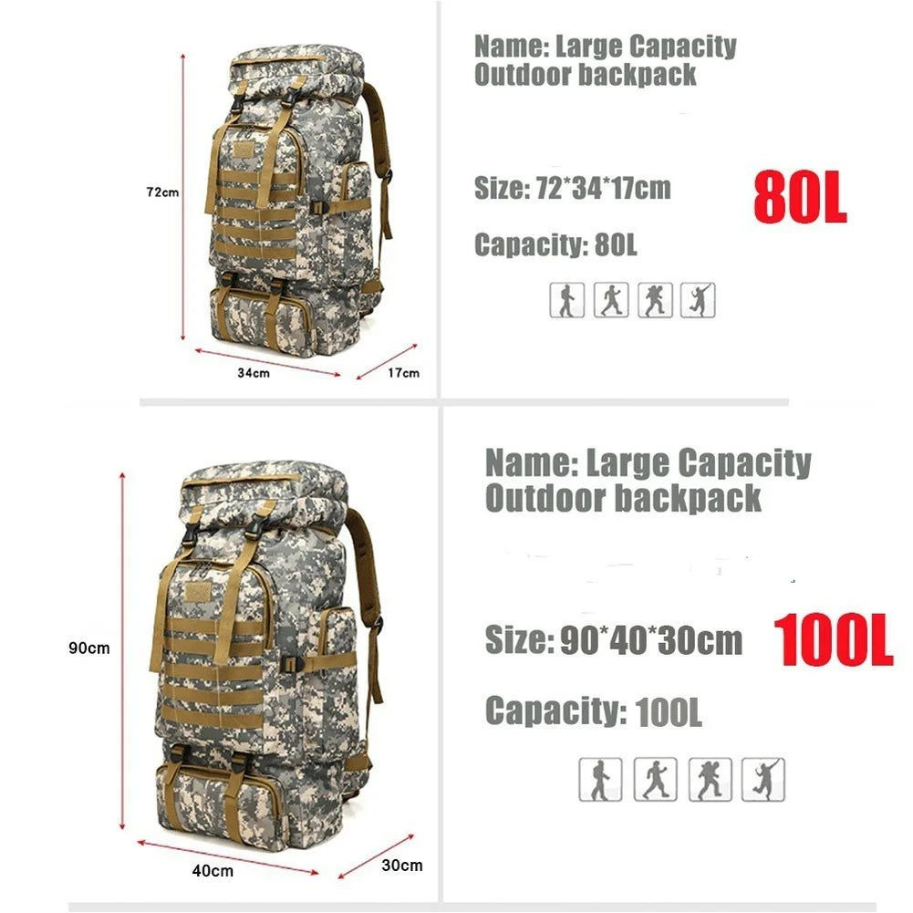 80L/100L  Mountaineering Bag Climb Bag Tactical Large Backpack Outdoors