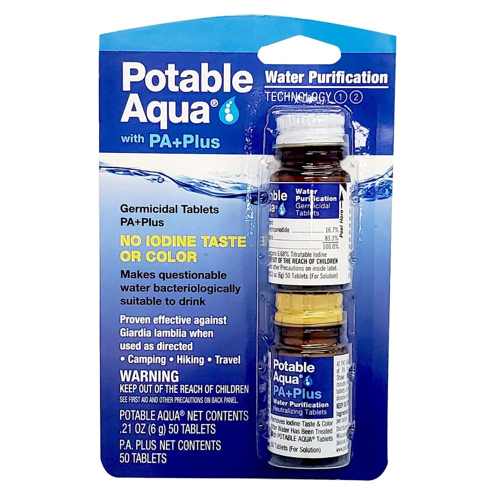 Water Purification Tablets 100 Count Two-Step Process Drinking Water Treatment Effective Against Bacteria Giardia Lightweight