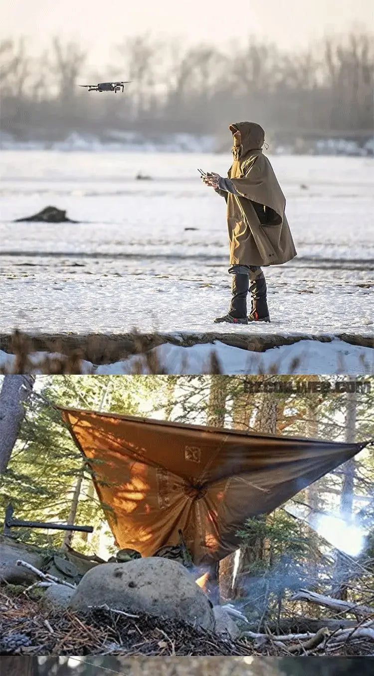 Outdoor Multi-function Tactical Poncho Cloak Camping Raincoat