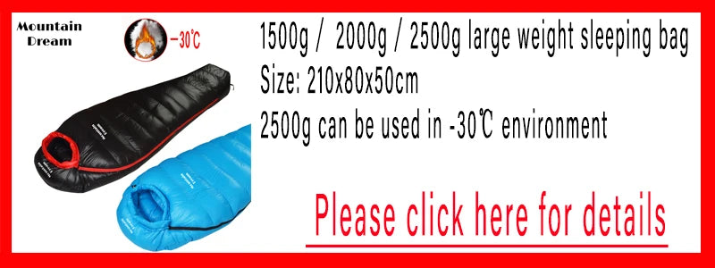 Adult Winter down Sleeping Bag Mummy Style Warm White Goose down for Comfortable Temperature Scale -10℃~-20℃ Nylon Fabric