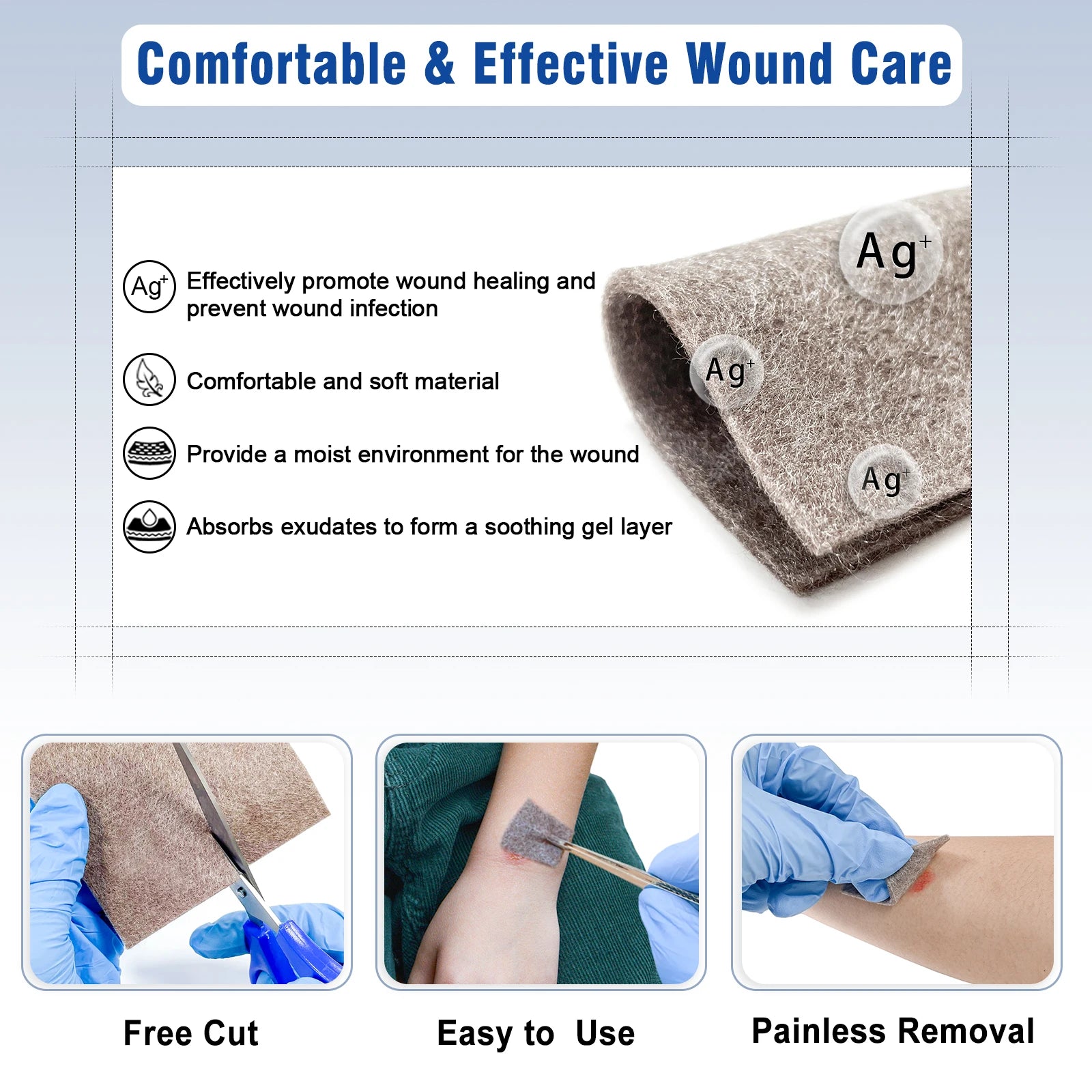 2/3/4in 5/10pcs Ag Silver Calcium Alginate Wound Dressing