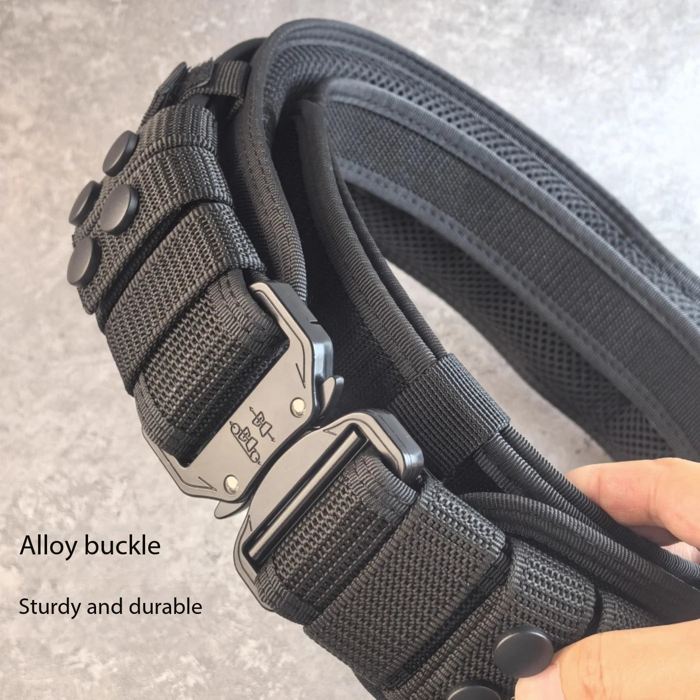 Men's Tactical Hard Waistband with Alloy Buckle Multifunctional Training Belt Extended Armed Workwear Black Solid Spring-Fall