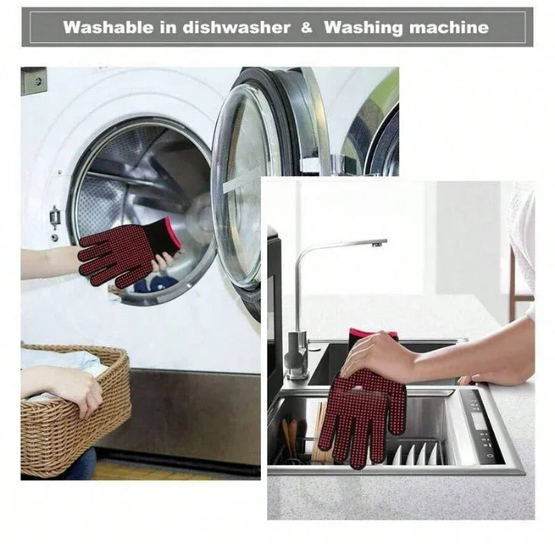 1 Pair Heat Resistant Oven Gloves - Cut Resistant