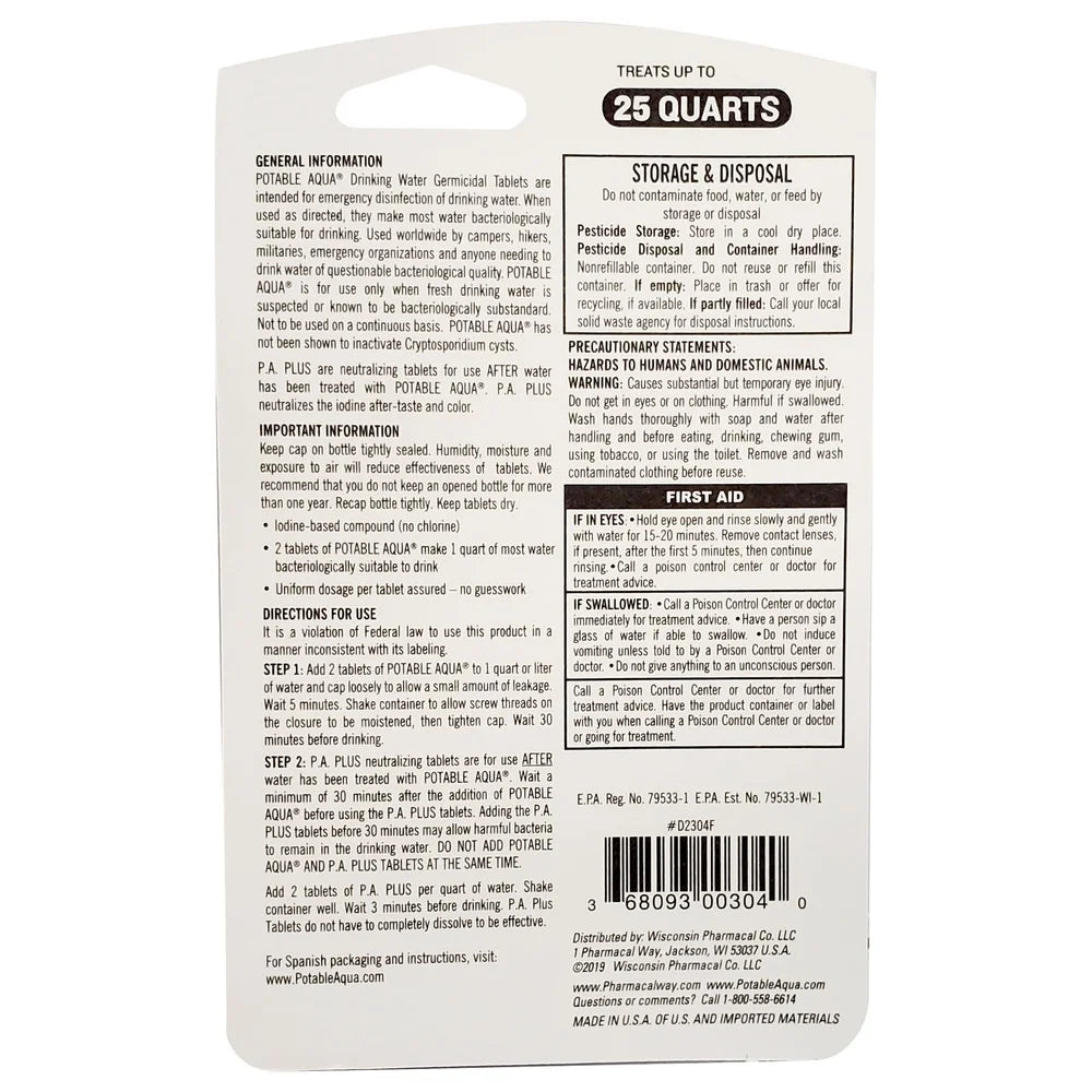Water Purification Tablets 100 Count Two-Step Process Drinking Water Treatment Effective Against Bacteria Giardia Lightweight