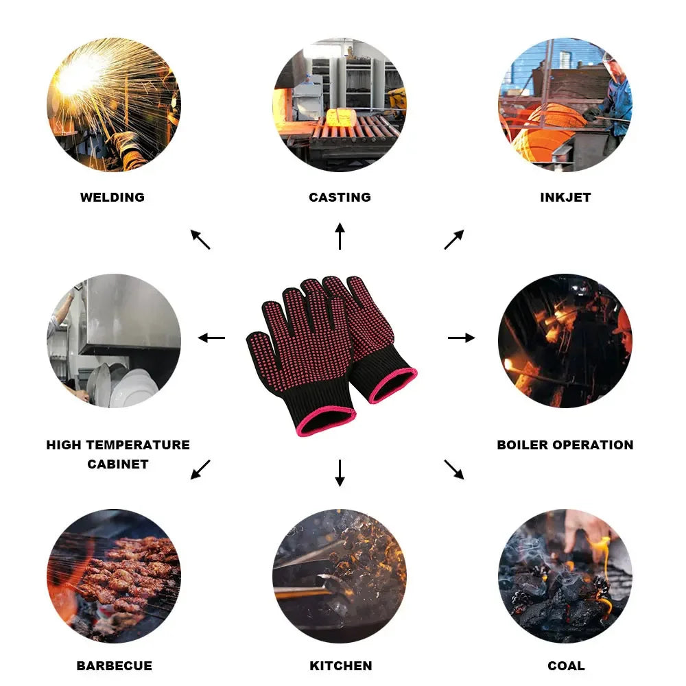 1 Pair Heat Resistant Oven Gloves - Cut Resistant