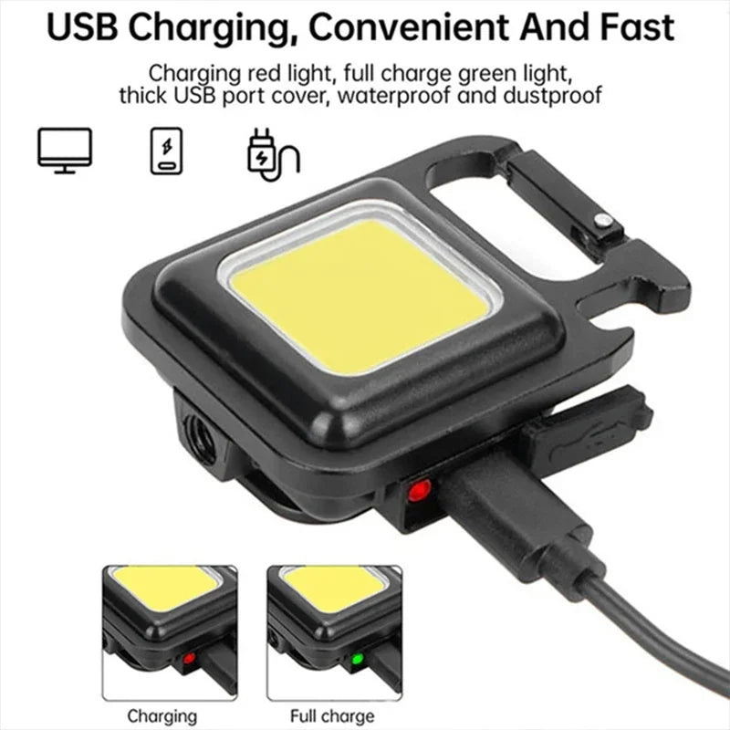 Mini Portable Keychain LED Flashlight USB Rechargeable Multifunctional Camping Lantern with COB Pocket Clip Bright Work Light 1-10Pcs