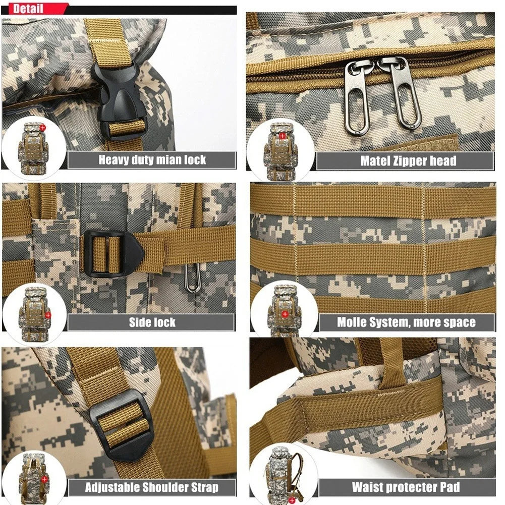 80L/100L  Mountaineering Bag Climb Bag Tactical Large Backpack Outdoors