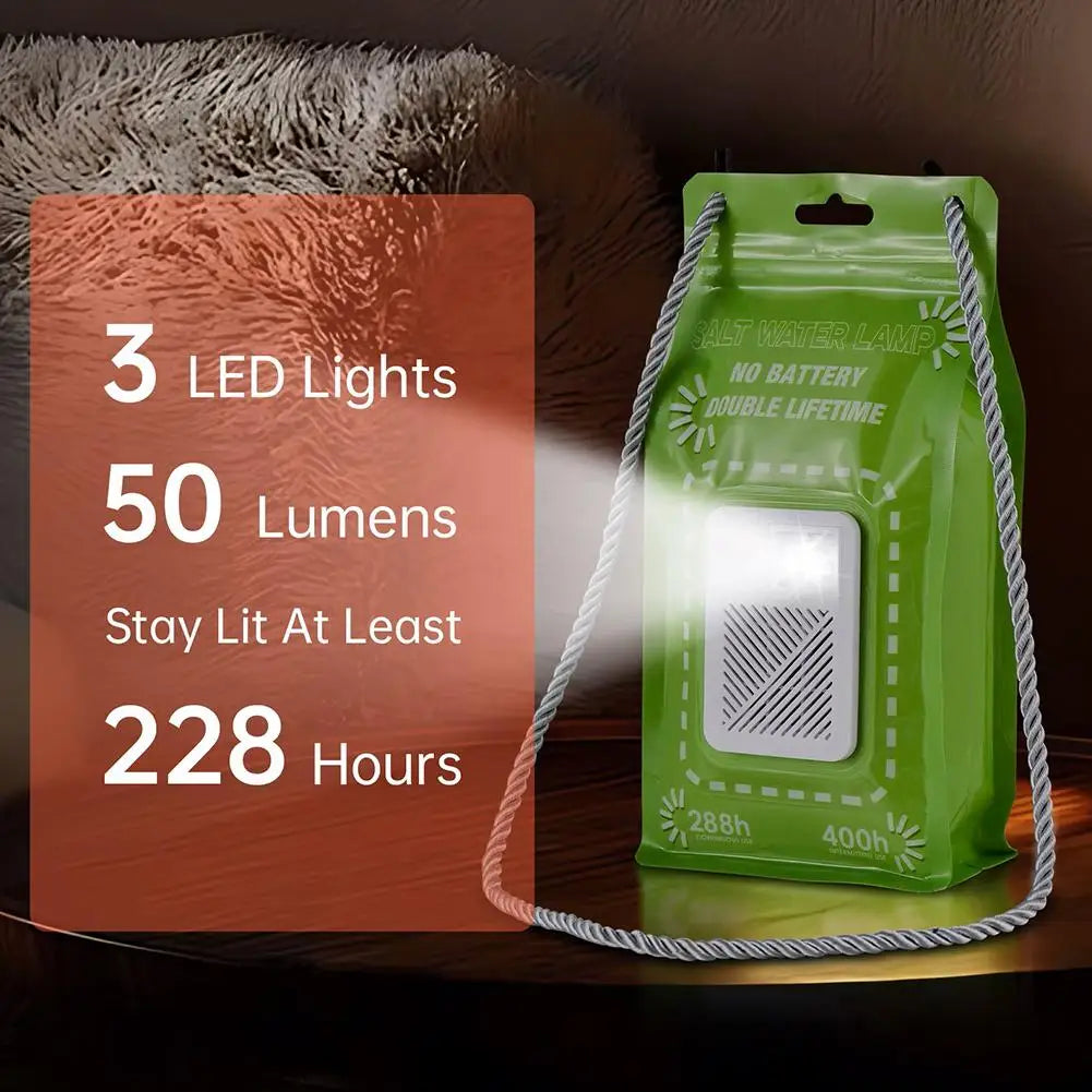 1/2pcs Salt Water Lamp No Batteries 2 Light Modes 400 Hours Water Lamp Light Bag Camping Essentials 3 LED 50 Lumen Reusable