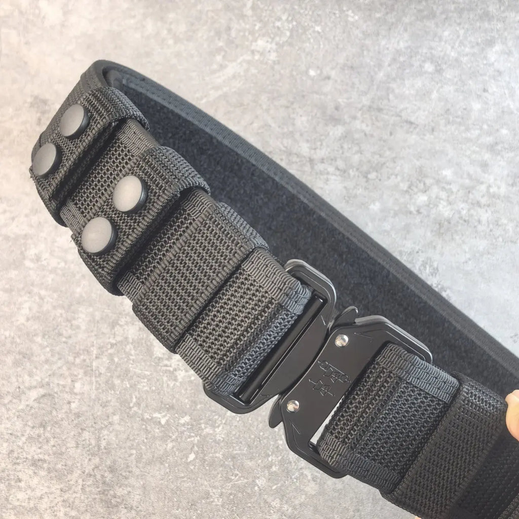 Men's Tactical Hard Waistband with Alloy Buckle Multifunctional Training Belt Extended Armed Workwear Black Solid Spring-Fall