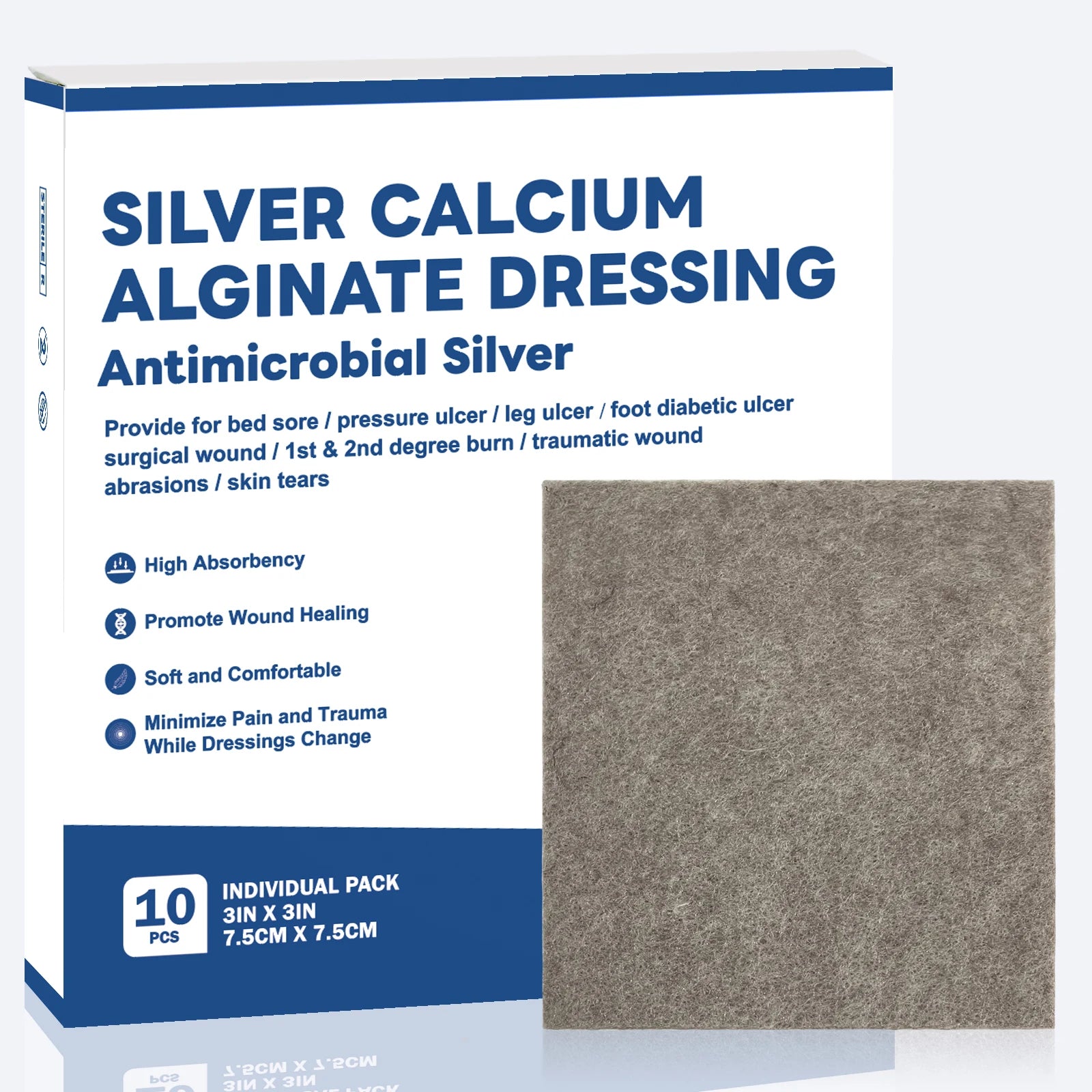 2/3/4in 5/10pcs Ag Silver Calcium Alginate Wound Dressing