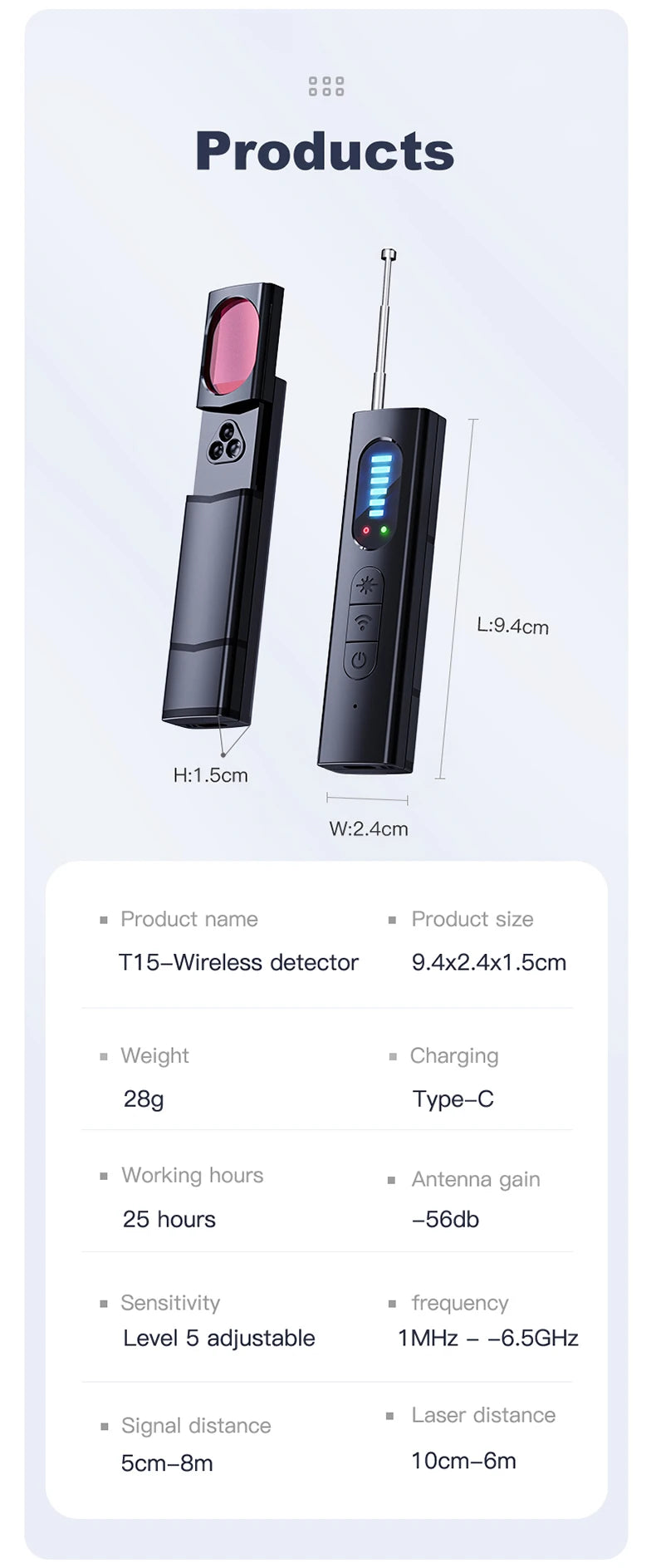 Anti-Spy Car GPS Tracker Hidden Camera Detector RF Wireless Signal Scanner Bug Detection Gadget for Security Protection