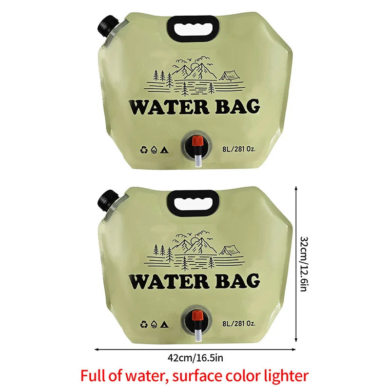 Camping Water Bag Outdoor Hiking Folding Water Bucket Bag Tank with Faucet Tap 8L Large Capacity Water Container Camping Supplie