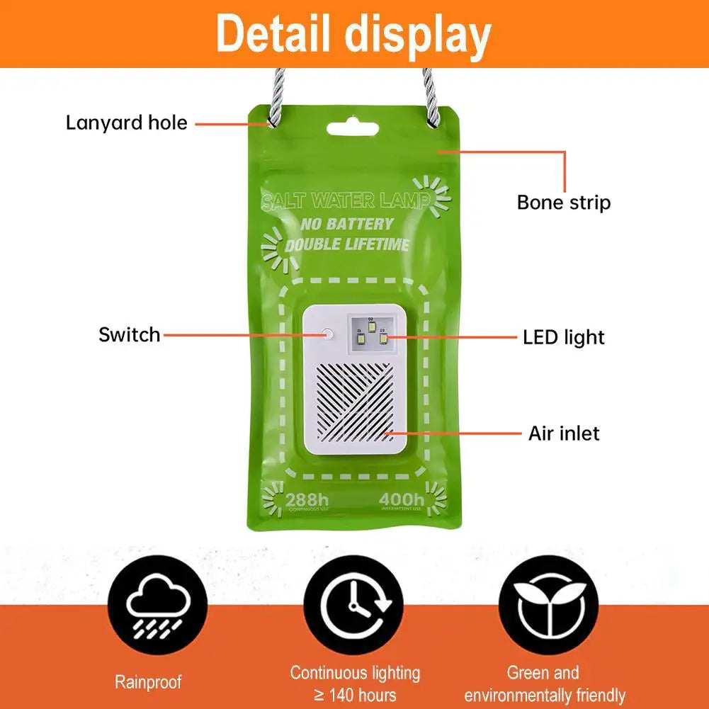 1/2pcs Salt Water Lamp No Batteries 2 Light Modes 400 Hours Water Lamp Light Bag Camping Essentials 3 LED 50 Lumen Reusable