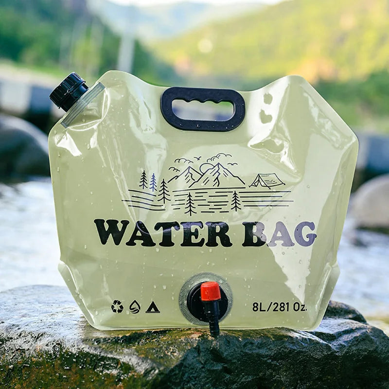 Camping Water Bag Outdoor Hiking Folding Water Bucket Bag Tank with Faucet Tap 8L Large Capacity Water Container Camping Supplie