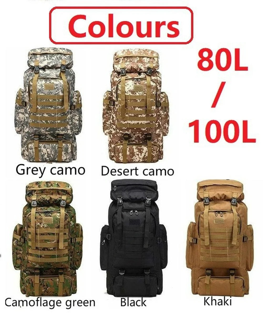 80L/100L  Mountaineering Bag Climb Bag Tactical Large Backpack Outdoors