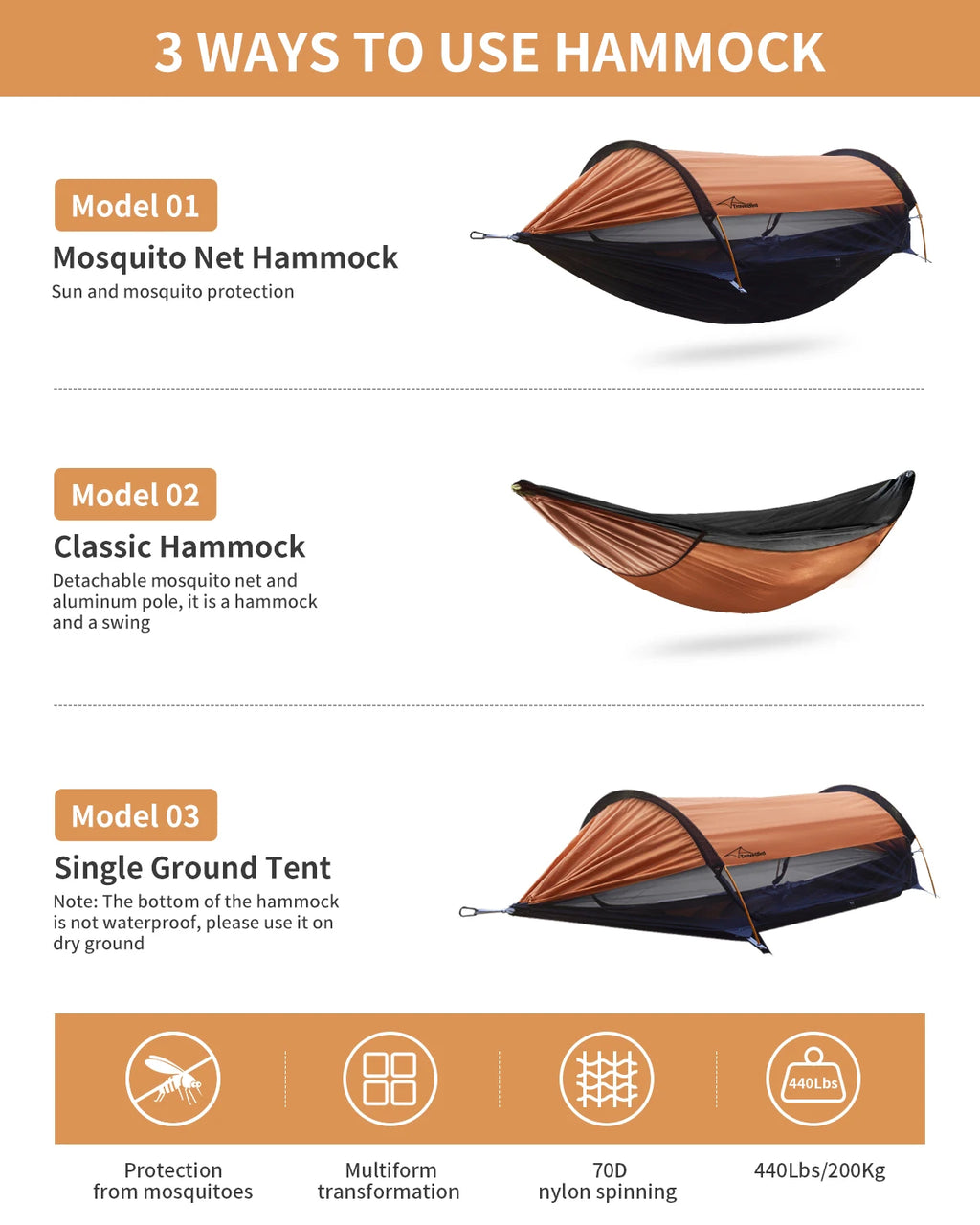 Outdoor Large Hammock with Mosquito Net 2 Person