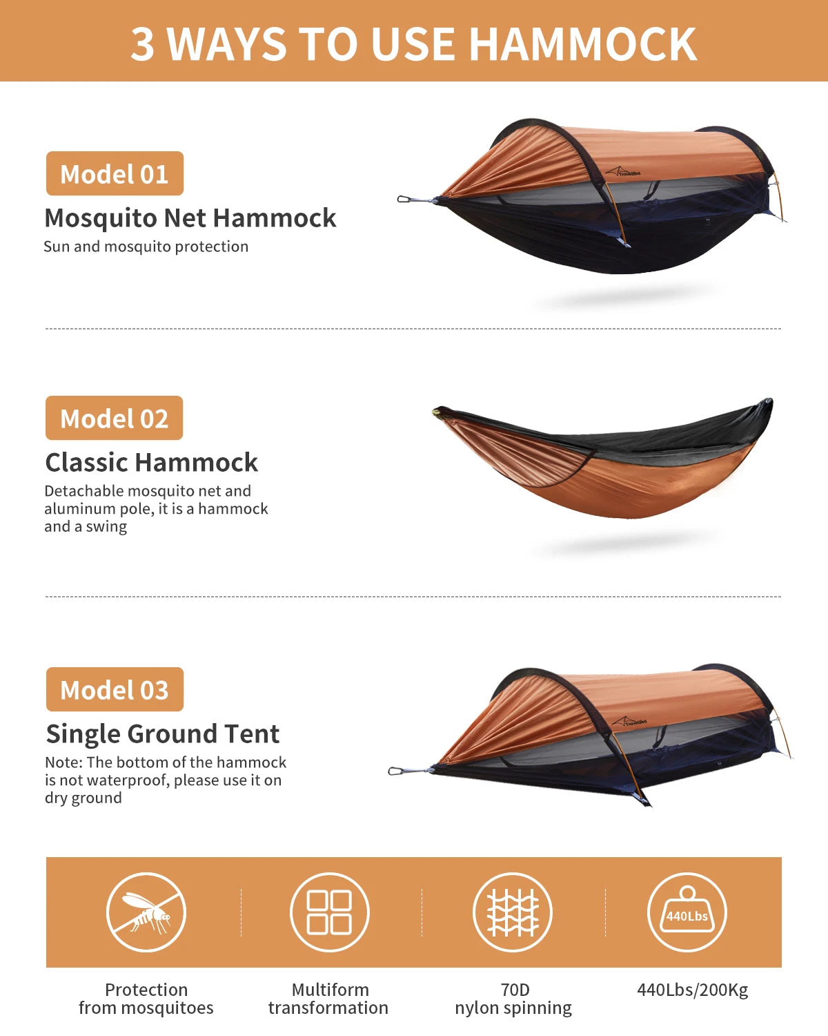 Outdoor Large Hammock with Mosquito Net 2 Person